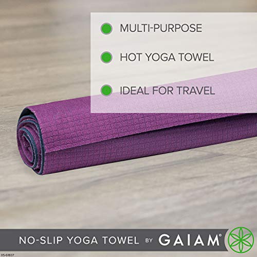 Gaiam No-Slip Yoga Mat Towel, Grape/Navy Large