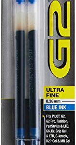 PILOT G2 Gel Ink Refills For Rolling Ball Pens, Ultra Fine Point, Blue Ink, 2-Pack (77288)