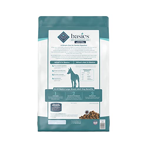 Blue Buffalo Basics Skin & Stomach Care, Grain Free Natural Adult Large Breed Dry Dog Food, Lamb & Potato 22-lb