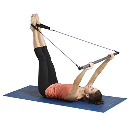 Gaiam Restore Pilates Bar Reformer Kit - Home Fitness Equipment for Total Body Workout - Includes Bar, Two 30-Inch Resistance Band Cords with Attached Foot Strap Loops - Exercise Guide Included