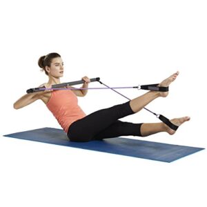 Gaiam Restore Pilates Bar Reformer Kit - Home Fitness Equipment for Total Body Workout - Includes Bar, Two 30-Inch Resistance Band Cords with Attached Foot Strap Loops - Exercise Guide Included