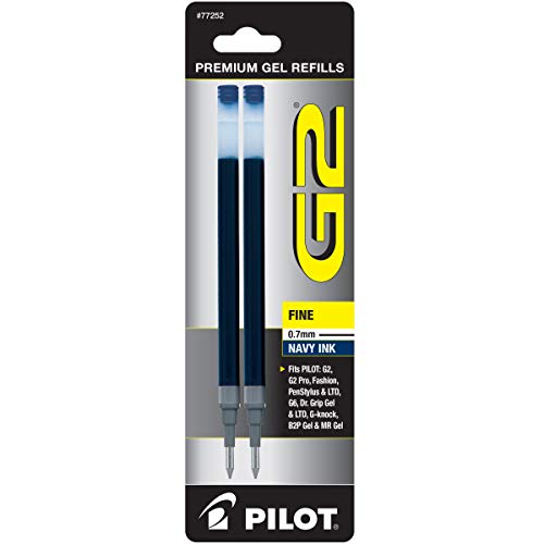 PILOT G2 Gel Ink Refills For Rolling Ball Pens, Fine Point, Navy Blue Ink, 2-Pack (77252)