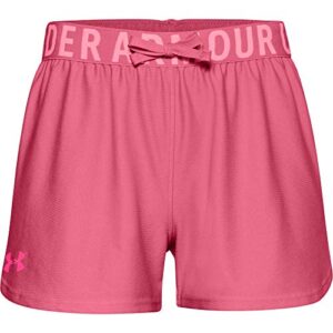 under armour girls’ play up solid workout gym shorts , pink lemonade (668)/cerise , youth large