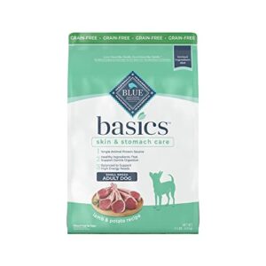 blue buffalo basics skin & stomach care, grain free natural adult small breed dry dog food, lamb & potato 11-lb