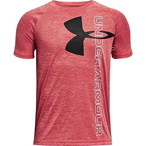 Under Armour boys Tech Split Logo Hybrid Short-Sleeve T-Shirt , Red (600)/Black , Youth Large