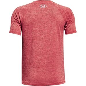 Under Armour boys Tech Split Logo Hybrid Short-Sleeve T-Shirt , Red (600)/Black , Youth Large
