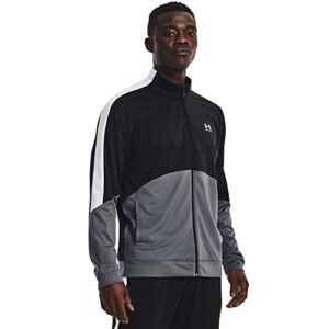 under armour men’s standard tricot fashion jacket, (001) black/pitch gray/white, small