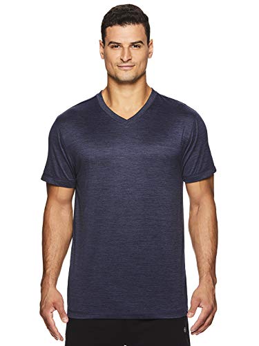 Gaiam Men's Everyday Basic V Neck T Shirt - Short Sleeve Yoga & Workout Top - Everyday Navy Heather, Medium