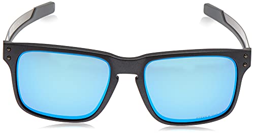 Oakley Men's OO9384 Holbrook Mix Rectangular Sunglasses, Steel/Prizm Sapphire Iridium Polarized, 57 mm