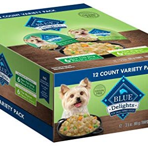 Blue Buffalo Delights Natural Adult Small Breed Wet Dog Food Cups Variety Pack, in Hearty Gravy, Filet Mignon & New York Strip 3.5-oz Cups (12 count - 6 of each Flavor)