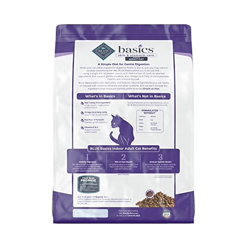 Blue Buffalo Basics Skin & Stomach Care Grain Free, Natural Indoor Adult Dry Cat Food, Turkey & Potato 11-lb