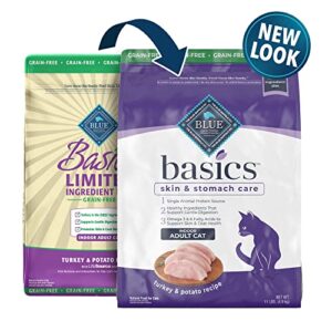 Blue Buffalo Basics Skin & Stomach Care Grain Free, Natural Indoor Adult Dry Cat Food, Turkey & Potato 11-lb