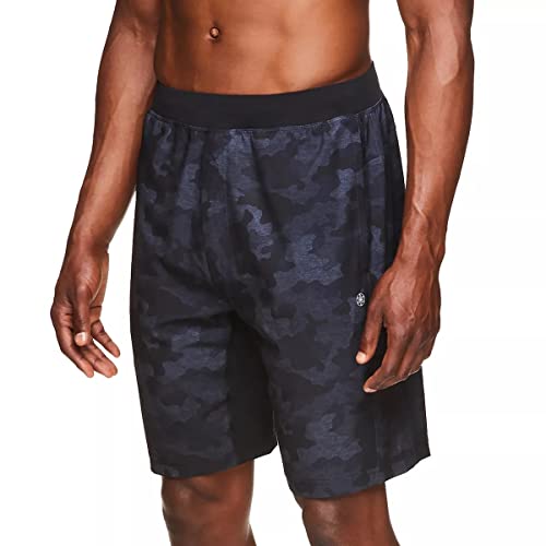 Gaiam Men's Yoga Shorts - Athletic Gym Running and Workout Shorts with Pockets - Pitch Black Camo, Medium