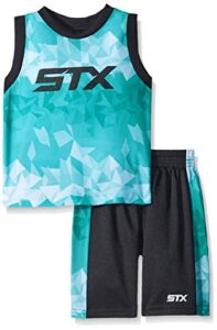 stx toddler boys’ 2 piece performance athletic tank and short set, jade/black, 3t