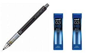 uni kurutoga mechanical pencil standard 0.3mm black (m34501p.24)+ uni nanodia mechanical pencil 0.3 mm lead hb x 2 set