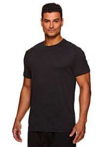 gaiam men’s everyday basic crew neck t shirt – short sleeve yoga & workout top – black heather, medium