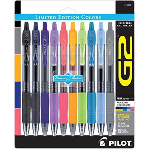 PILOT G2 Limited Edition Harmony Ink Collection Retractable Gel Pens, 0.7mm Fine Point, Assorted Ink, 10-Pack