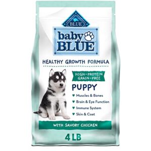 blue buffalo baby blue healthy growth formula grain free high protein, natural puppy dry dog food, chicken and pea recipe 4-lb