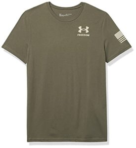 under armour boys’ new freedom flag tshirt , marine od green (390)/desert sand , youth large