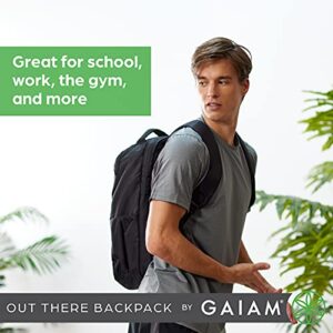 Gaiam Out There Yoga and Fitness Backpack - Gym and Travel Essentials Bag with Multiple Zippered Pockets, Padded Laptop Compartment, and Adjustable Padded Shoulder Straps - Black, 19"H x 13"W