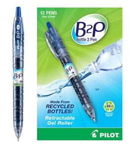 pilot b2p – bottle to pen refillable & retractable rolling ball gel pen made from recycled bottles, fine point, blue g2 ink, 12-pack (31601)