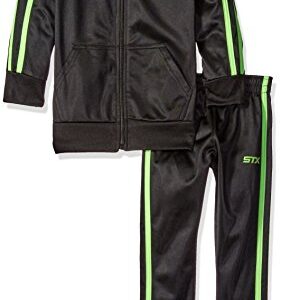 STX Boys' Big Boys' Tricot Mock Neck Jacket and Matching Jog Pant, Black/Lime, 10