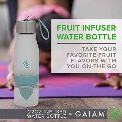 Gaiam Fruit Infuser Water Bottle | BPA Free Non-Toxic | Wide Mouth Dishwasher Safe Infusion Bottle Filter | Carrying Handle Loop on Lid, 22oz, Riverside