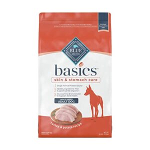 blue buffalo basics skin & stomach care, natural adult large breed dry dog food, turkey & potato 24-lb