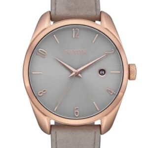 NIXON Thalia Leather A1343 - Gray Sunray/Rose Gold/Gray - 50M Water Resistant Analog Classic Watch (38 mm Watch Face, 18 mm Custom Tapered Leather Band with Stainless Steel Keeper)