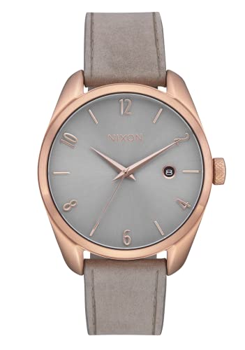 NIXON Thalia Leather A1343 - Gray Sunray/Rose Gold/Gray - 50M Water Resistant Analog Classic Watch (38 mm Watch Face, 18 mm Custom Tapered Leather Band with Stainless Steel Keeper)