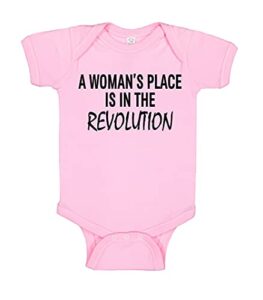 sunray clothing a women’s place is in the revolution baby girl feminist onesie (newborn, grey)