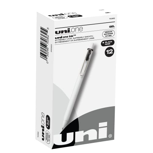 uni-ball Uniball One Gel Pen, 12 Black Pens, Medium Point 0.7mm Gel Pens, Fine Point, Smooth Writing Pens, Home Office Supplies, Colored Pens, Ink Pens for Journaling, Ballpoint Pens, Bulk Pens