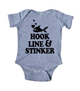 sunray clothing hook line and stinker baby onesie fish girl boy gray