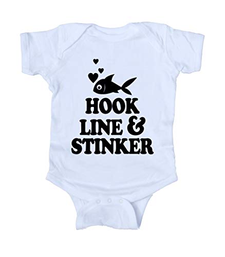 Sunray Clothing Hook Line and Stinker Baby Onesie Fish Girl Boy Gray