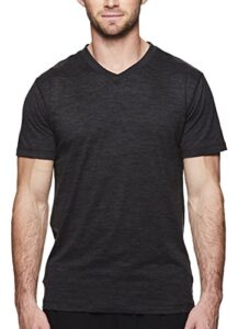 gaiam men’s everyday basic v neck t shirt – short sleeve yoga & workout top – black heather everyday, large