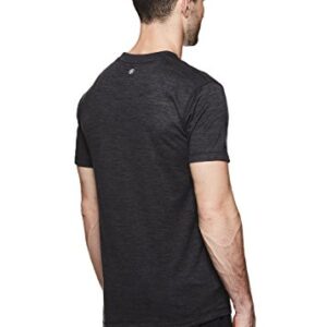 Gaiam Men's Everyday Basic V Neck T Shirt - Short Sleeve Yoga & Workout Top - Black Heather Everyday, Large