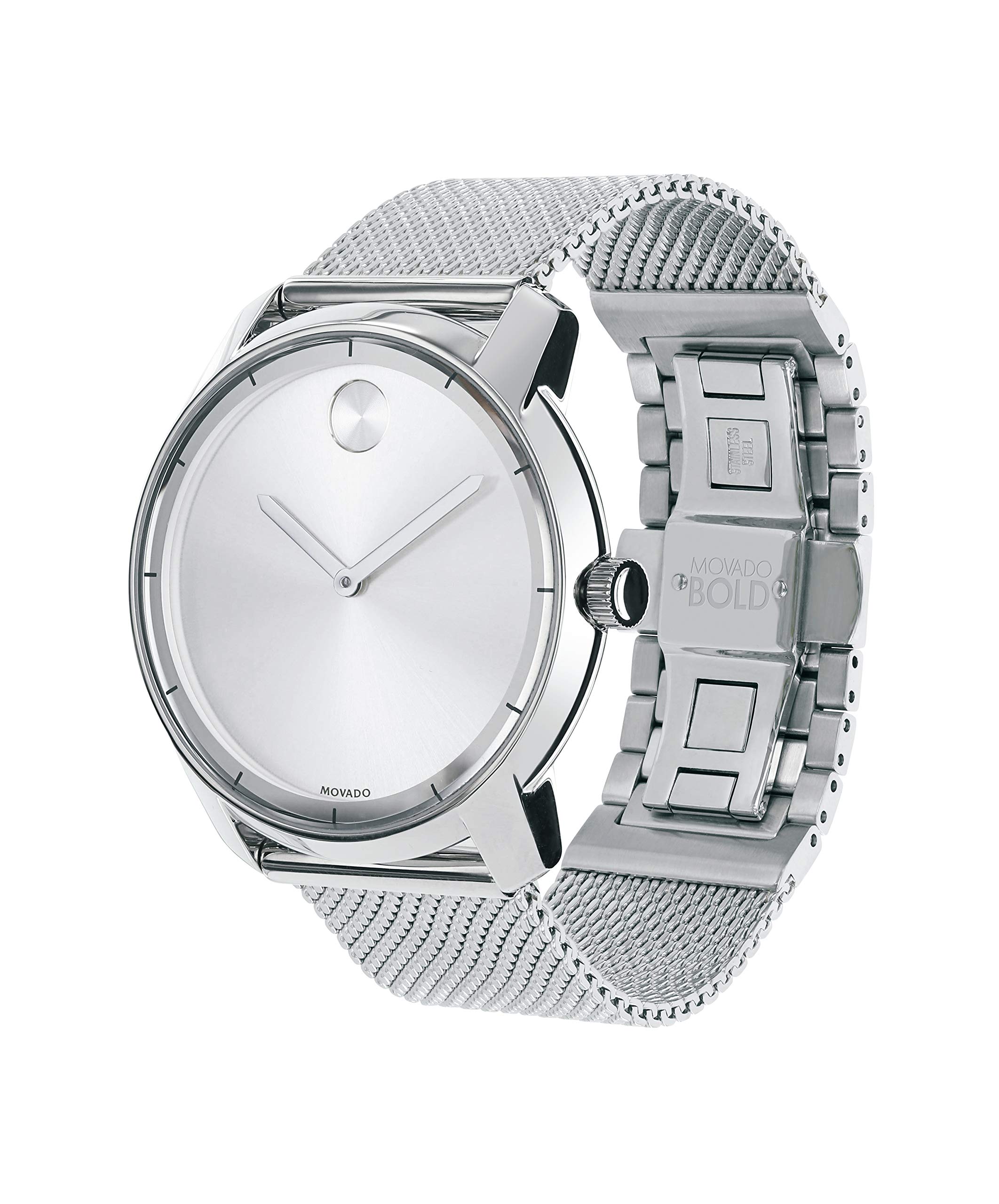 Movado Men's BOLD Thin Stainless Steel Watch with a Printed Index Dial, Silver (Model 3600260)