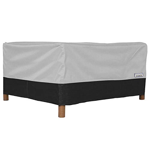 NEH Outdoor Patio Square Ottoman / Side Table Furniture Cover - 40"L x 38"W x 18"H - Breathable Material, Sunray Protected, and Weather Resistant Storage Cover - Gray with Black Hem