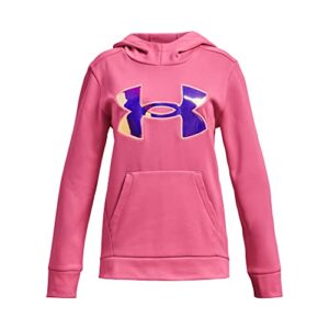 under armour girls armourfleece iridescent big logo hoodie , (640) pink punk / / iridescent , youth medium