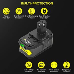 2-Pack 18 Volt P108 Battery Replacement for Ryobi 18V Lithium-Ion 6.0 Ah Battery P109 P107 P105 P104 P103 P102 P190 with LED Indicator