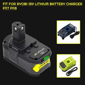 2-Pack 18 Volt P108 Battery Replacement for Ryobi 18V Lithium-Ion 6.0 Ah Battery P109 P107 P105 P104 P103 P102 P190 with LED Indicator