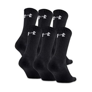 under armour adult charged cotton crew socks, multipairs , black/gray (6-pairs) , large