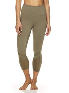 gaiam women’s high waisted capri yoga pants – high rise compression workout leggings – athletic gym tights – dusty olive green, x-small