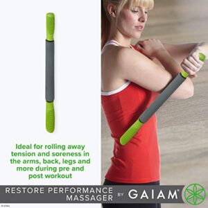 Gaiam Restore Massage Stick Roller - 19" Foam Cushioned Performance Hand Held Muscle Massager | Comfort Grip Handles | Solid Steel Construction