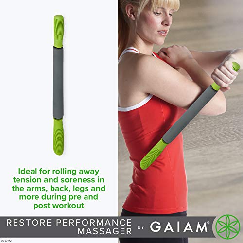 Gaiam Restore Massage Stick Roller - 19" Foam Cushioned Performance Hand Held Muscle Massager | Comfort Grip Handles | Solid Steel Construction