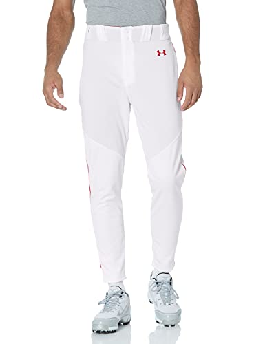Under Armour Men's Standard Utility Baseball Striaght Leg Pant Pipe 22, (103) White/Red/Red, Medium