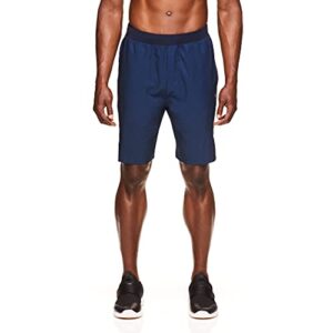 gaiam men’s yoga shorts – athletic gym running and workout shorts with pockets – root to rise navy heather, large