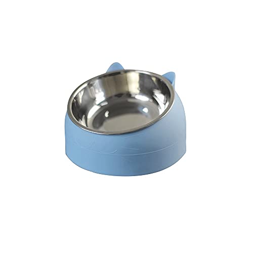 FUUIE Bowls for Food and Water Pet Cat Bowl Stainless Steel 15 Degrees Tilted Safeguard Neck Dog Cat Feeder Pet Food Water Feeding Bowl for Puppy Cat Supplies (Color : Blue, Size : 400ML)