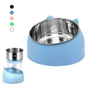 FUUIE Bowls for Food and Water Pet Cat Bowl Stainless Steel 15 Degrees Tilted Safeguard Neck Dog Cat Feeder Pet Food Water Feeding Bowl for Puppy Cat Supplies (Color : Blue, Size : 400ML)