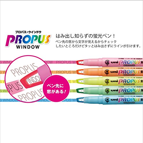 uni Propus Window Double-Sided Highlighter Pen with 4.0 mm/0.6 mm Twin Tip, 5 Color Set (PUS102T5C)